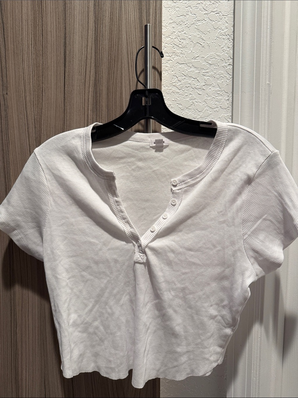 Garage White Ribbed Henley Crop Top